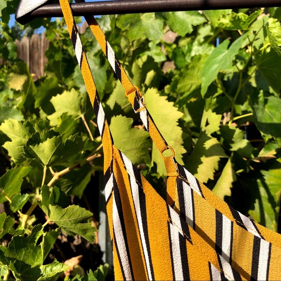 NWOT Ambiance striped mustard jumpsuit wide legged - Picture 6 of 6